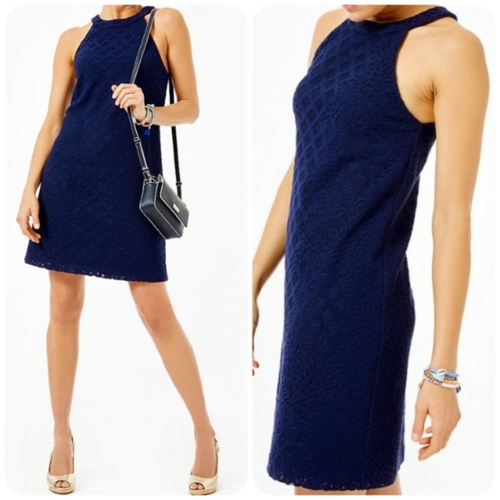 Lilly Pulitzer Navy Halter Crotchet Dress